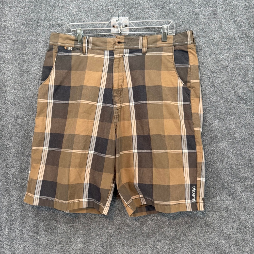 Billabong Shorts Mens 36 Brown Checkered Vintage Y2K Skater Surf Casual Plaid